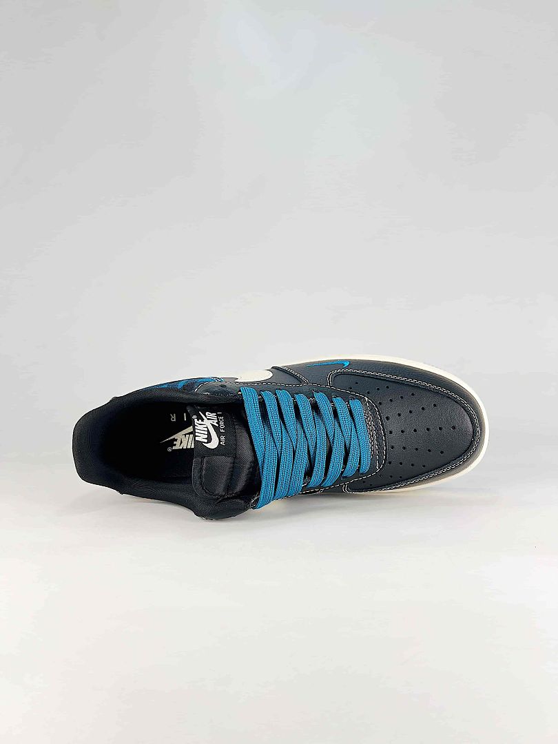Nike Air Force 1 '07 Low JL8888-004 Black White Blue Plaid Sneakers