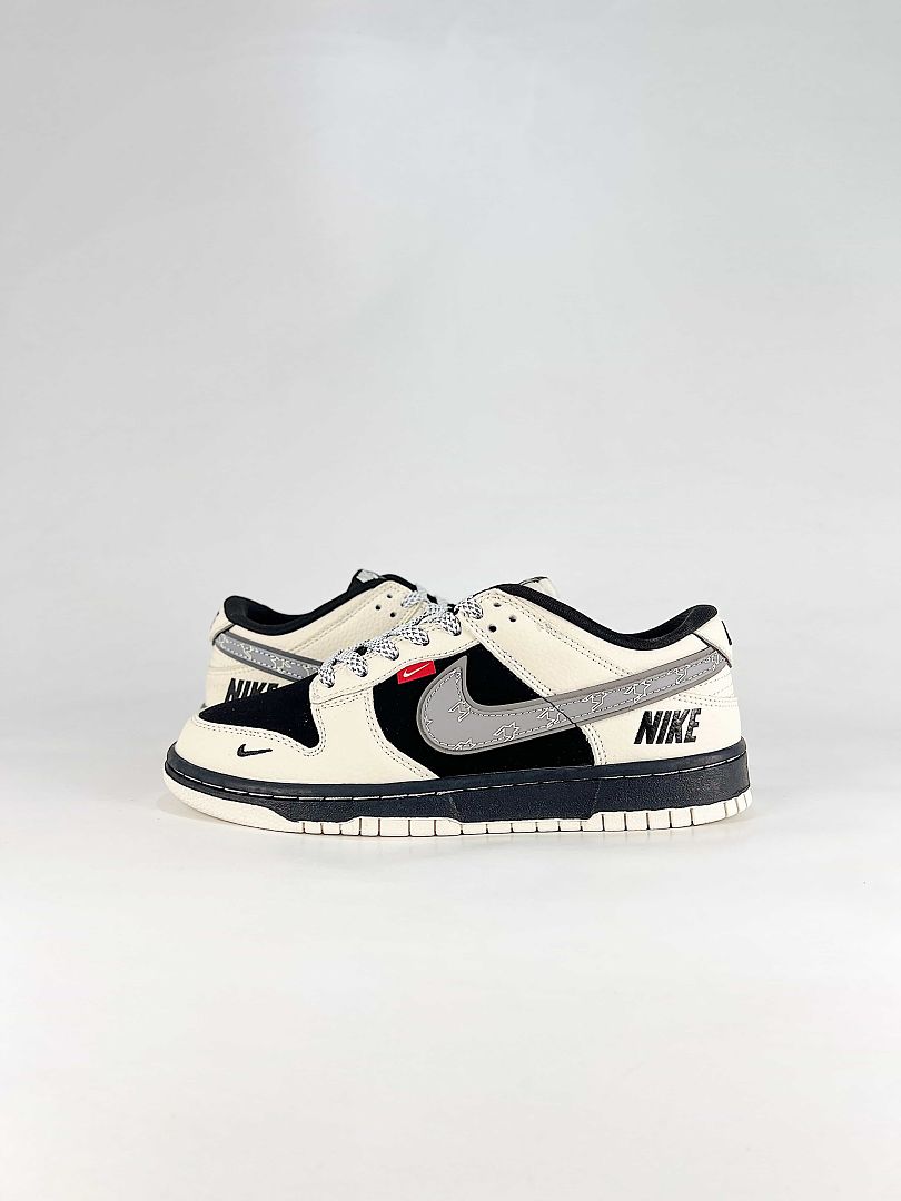 Nike Dunk SB Low DN3168-004 Patterned Swoosh Sneakers White Black Silver