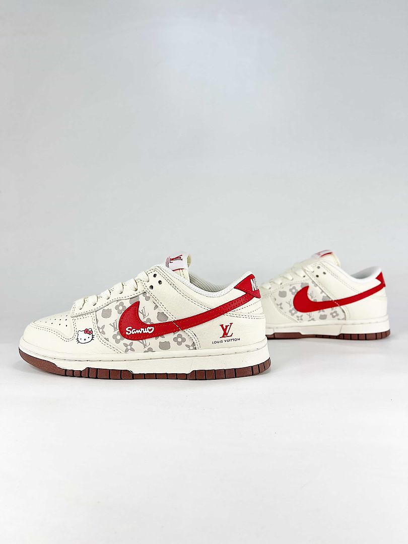 Nike x Louis Vuitton Dunk SB Low HF0391-001 Graphic Detail Sneakers White Red Gray