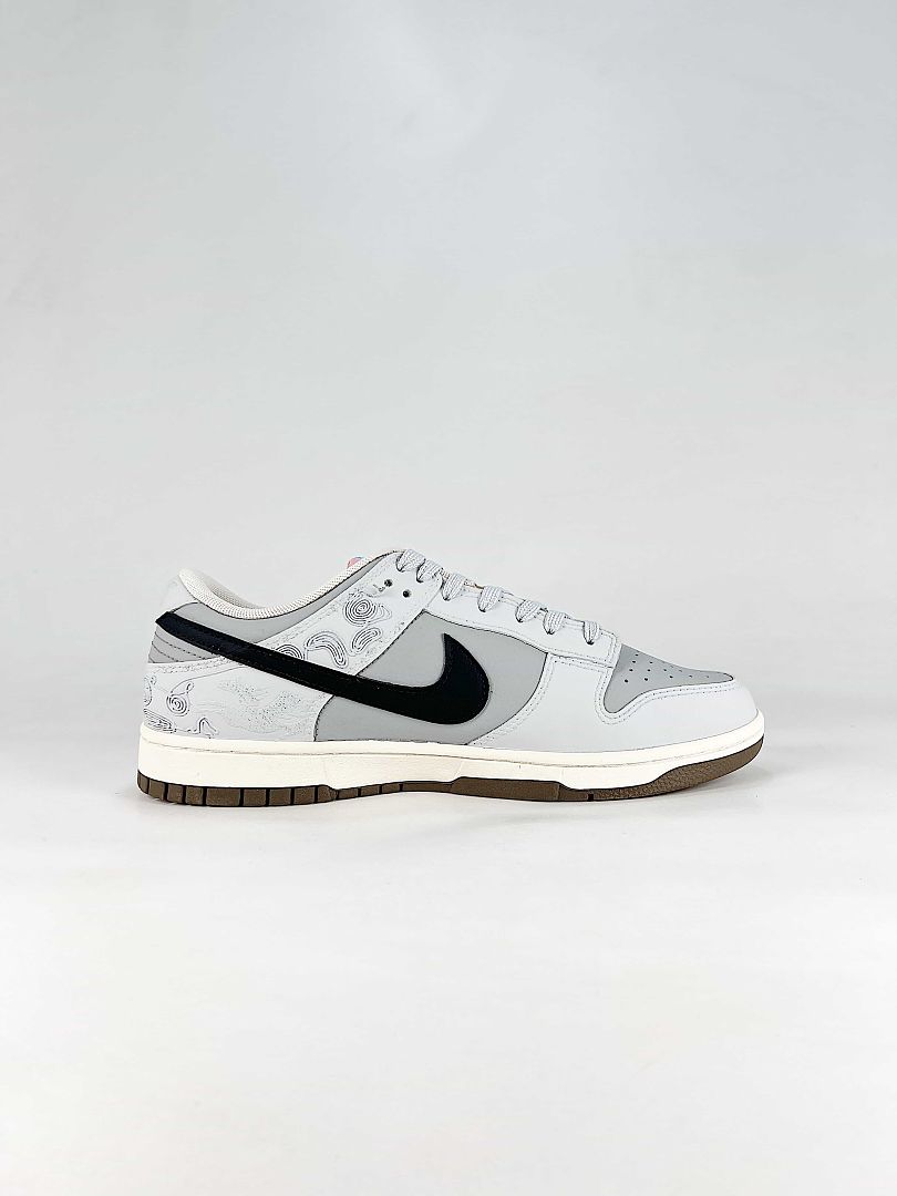 Nike Dunk SB Low IQ1118-220 Patterned Swoosh Sneakers White Gray Black