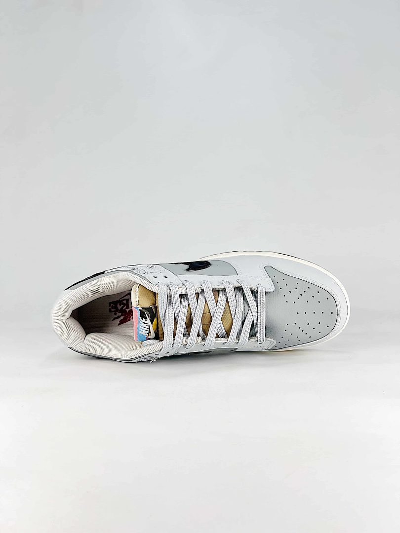 Nike Dunk SB Low IQ1118-220 Patterned Swoosh Sneakers White Gray Black