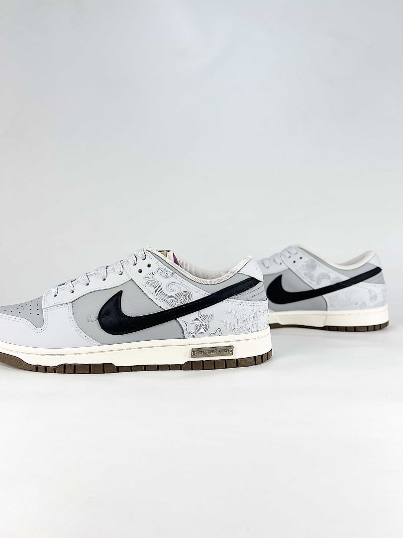 Nike Dunk SB Low IQ1118-220 Patterned Swoosh Sneakers White Gray Black