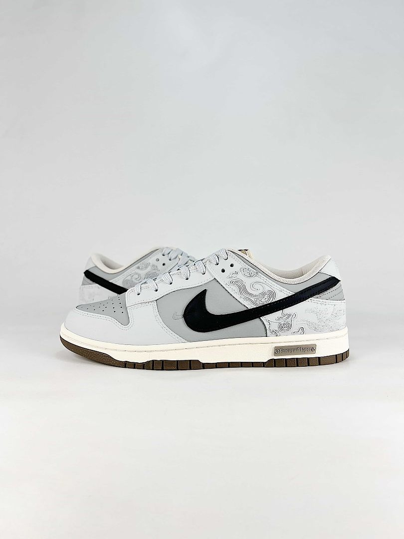 Nike Dunk SB Low IQ1118-220 Patterned Swoosh Sneakers White Gray Black
