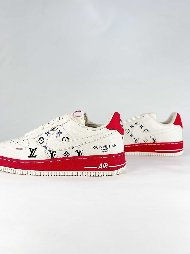 Nike x Louis Vuitton Air Force 1 07 Low BQ4212-100 Monogram Sneakers White Red