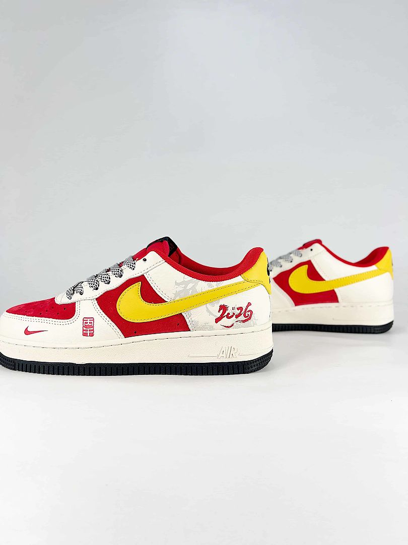Nike Air Force 1 07 Low CX5050-Y853 Chinese Graphic Detail Sneakers White Red Yellow