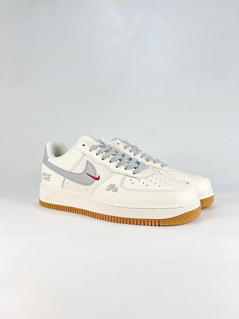 Nike Air Force 1 07 Low DN9688-122 Graphic Logo Detail Sneakers Sail Gray Red Gum