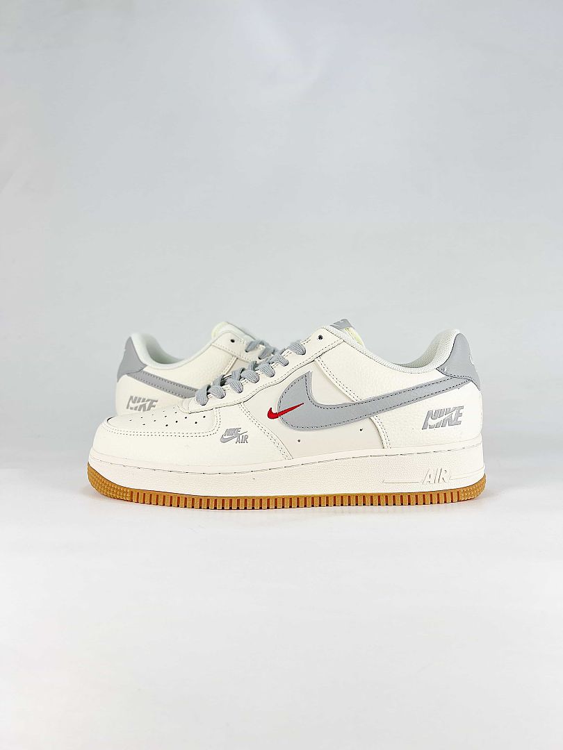 Nike Air Force 1 07 Low DN9688-122 Graphic Logo Detail Sneakers Sail Gray Red Gum