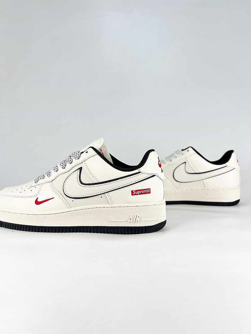 Nike x Supreme Air Force 1 07 Low DN9688-132 Co Branded Sneakers Sail Black Red