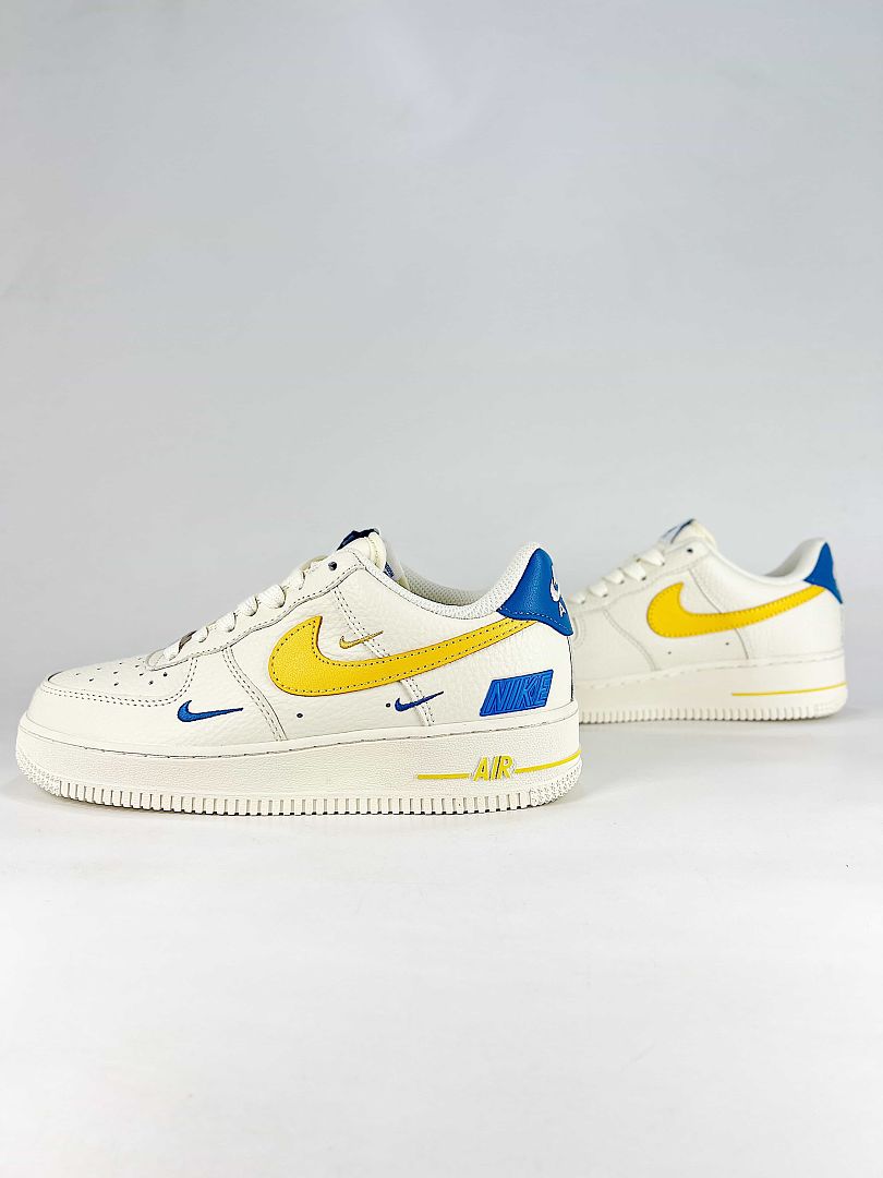 Nike Air Force 1 07 Low FZ1151-100 Color Block Graphic Sneakers White Yellow Blue