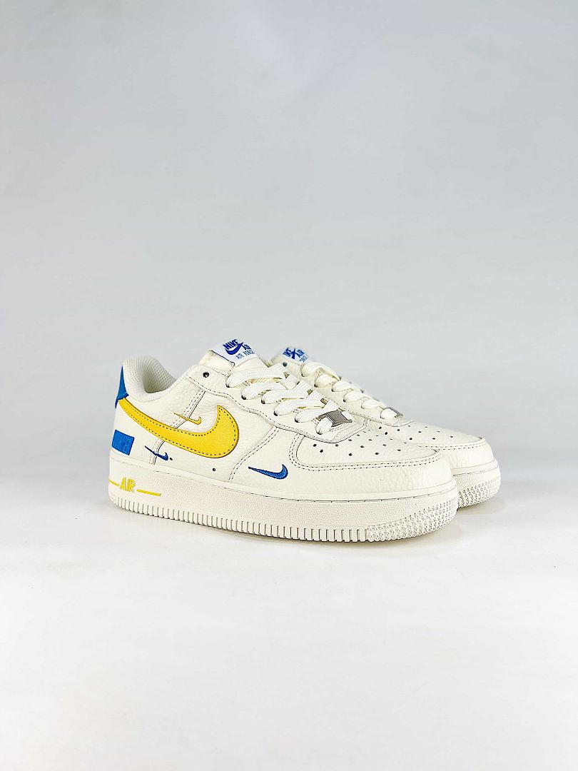 Nike Air Force 1 07 Low FZ1151-100 Color Block Graphic Sneakers White Yellow Blue