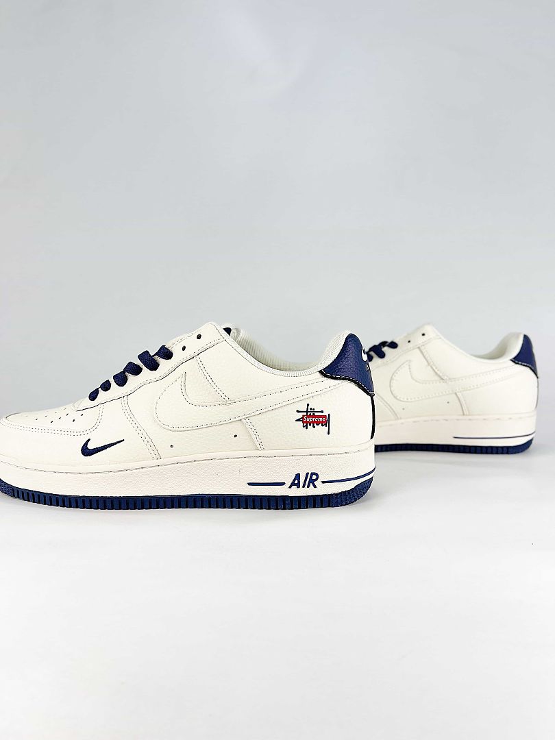 Nike Air Force 1 07 Low HO7788-101 Stussy Script Supreme Box Logo Graphic Sneakers White Navy Red