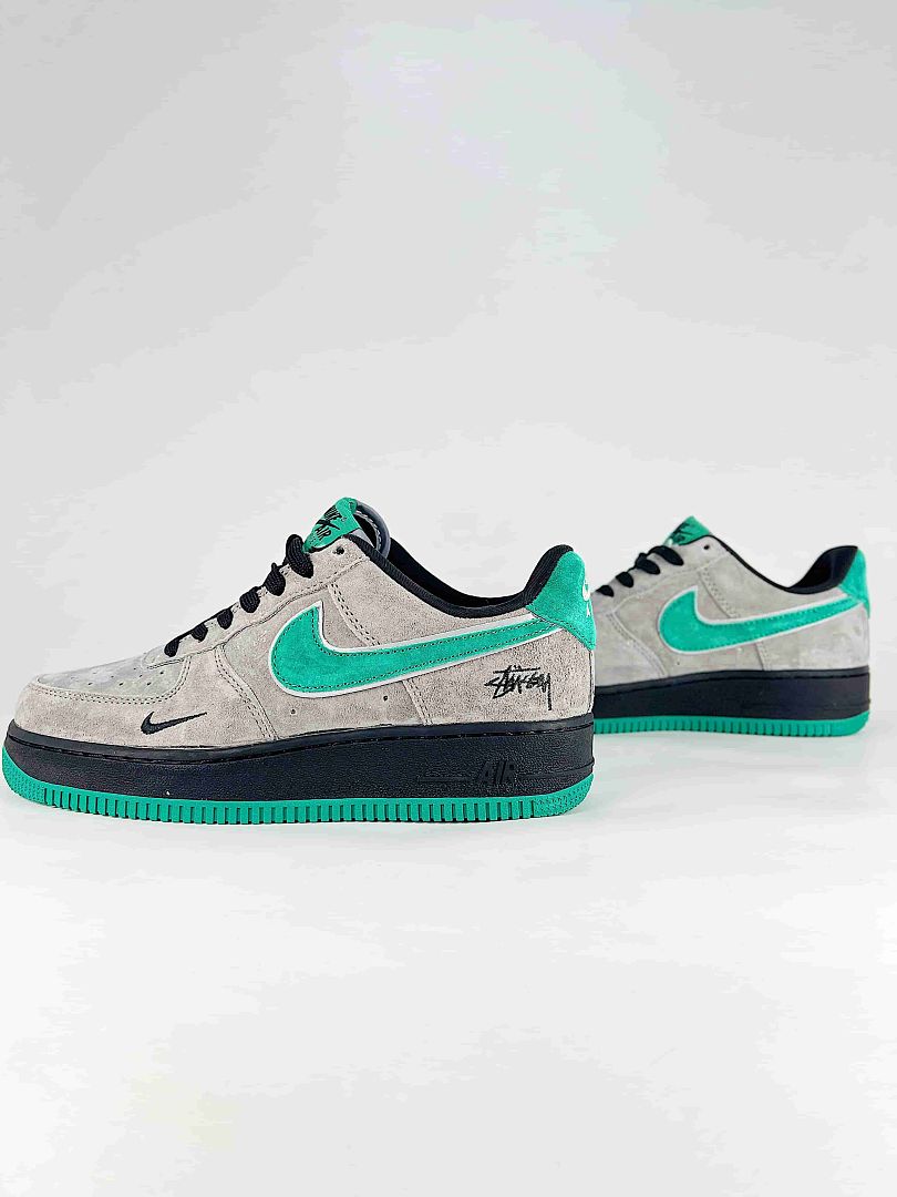 Nike Air Force 1 07 Low JL8888-003 Stussy Graphic Sneakers Gray Green Black