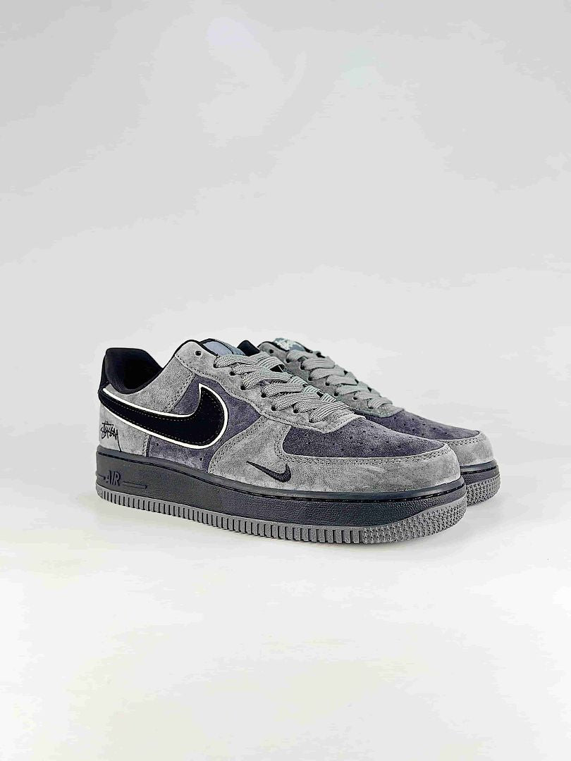 Stussy x Nike Air Force 1 Low Grey Black Textured Air Sneakers