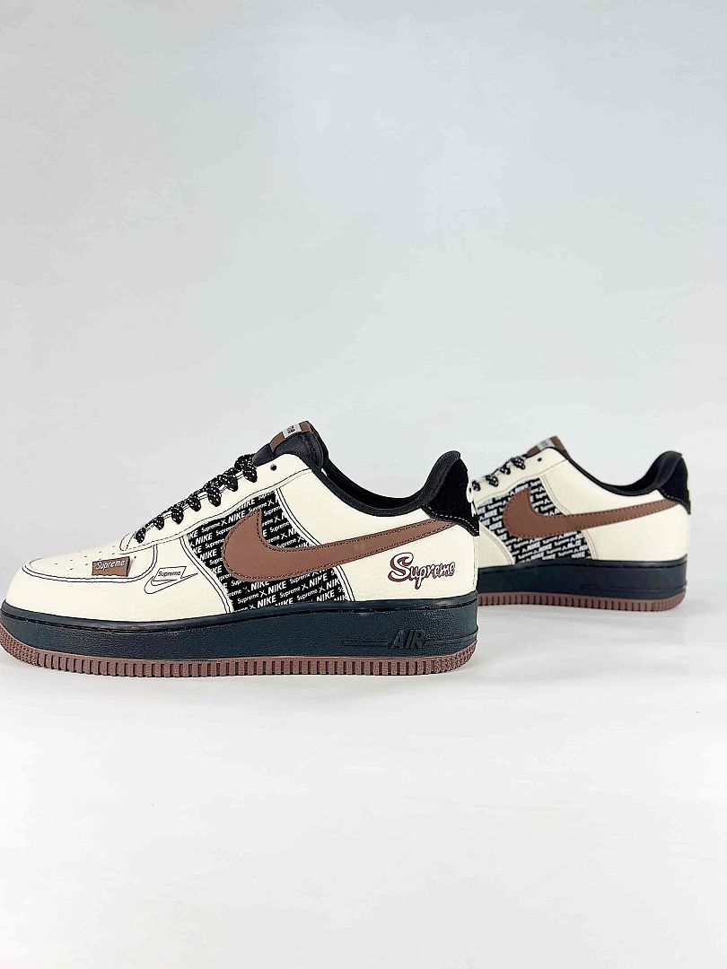Nike x Supreme Air Force 1 07 Low KD1688-004 Supreme Graphic Sneakers Cream Brown Black
