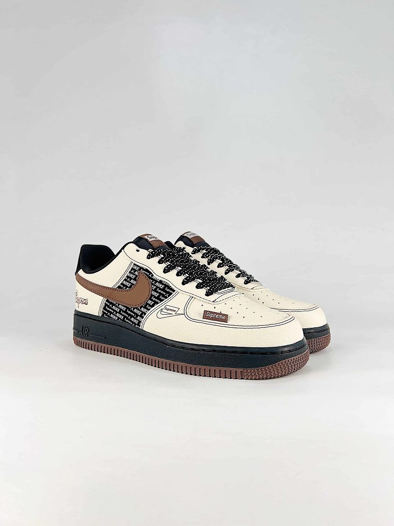 Nike x Supreme Air Force 1 07 Low KD1688-004 Supreme Graphic Sneakers Cream Brown Black