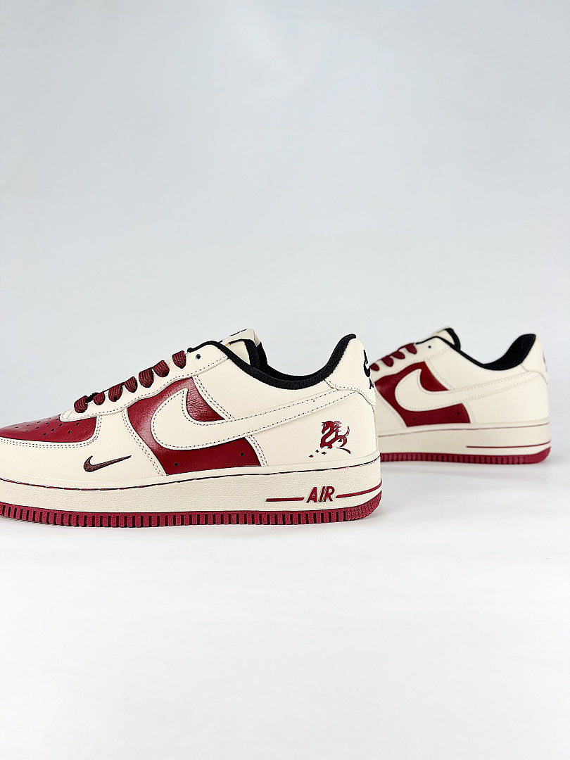 Nike Air Force 1 07 Low NH0601-514 Dragon Graphic Sneakers White Red