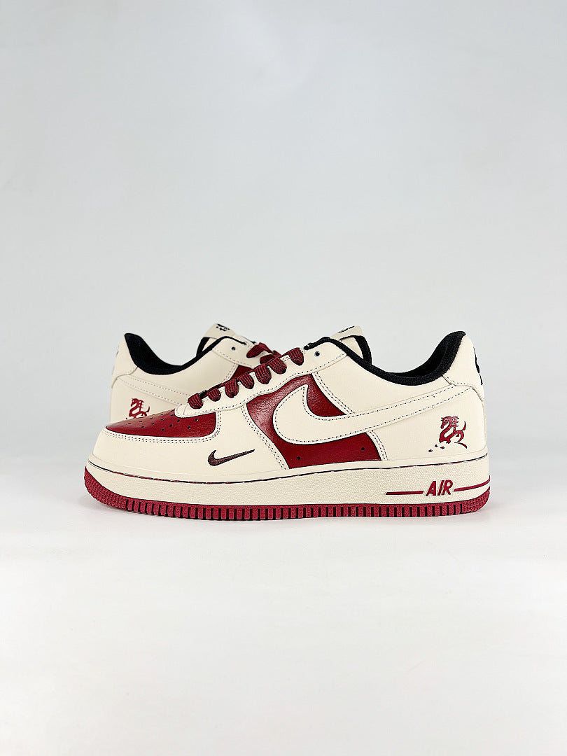 Nike Air Force 1 07 Low NH0601-514 Dragon Graphic Sneakers White Red