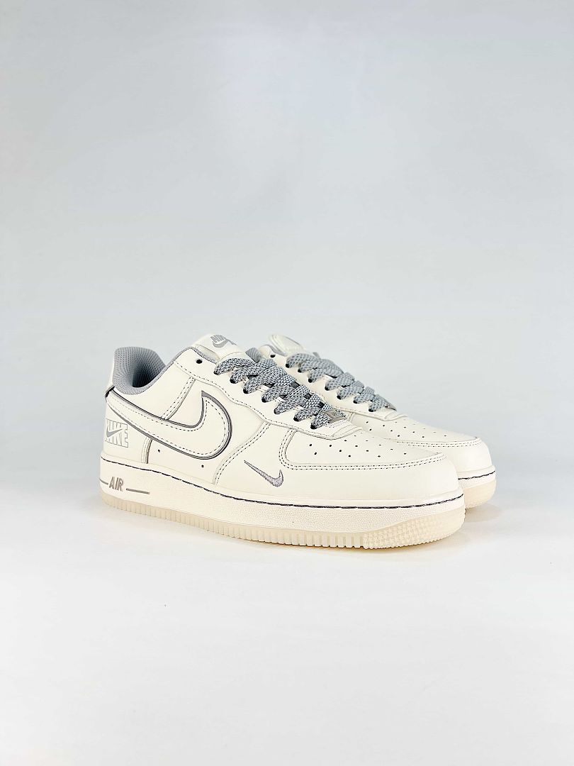 Nike Air Force 1 07 Low SM6668-133 Tonal Logo Detail Sneakers Cream Gray