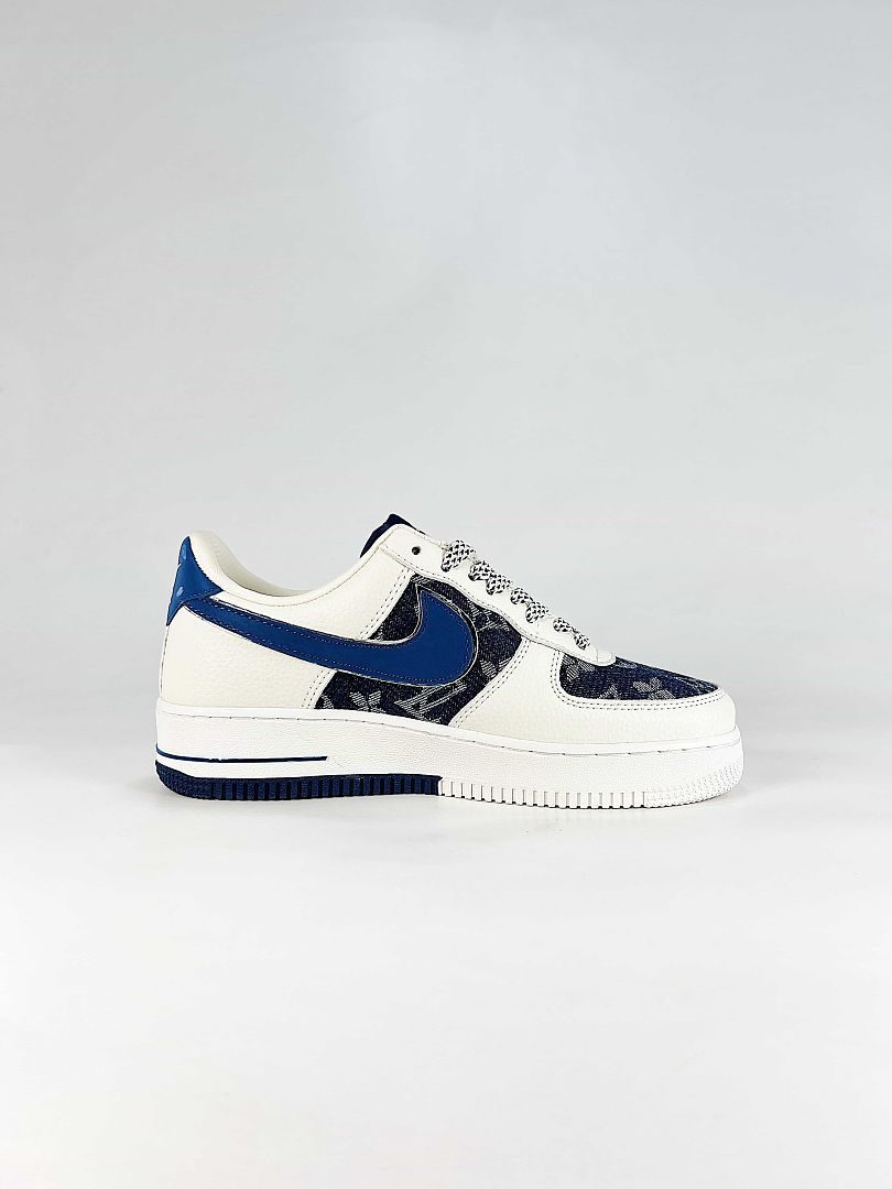 Nike x Louis Vuitton Air Force 1 07 Low WY0655-121 Monogram Graphic Sneakers White Blue Black