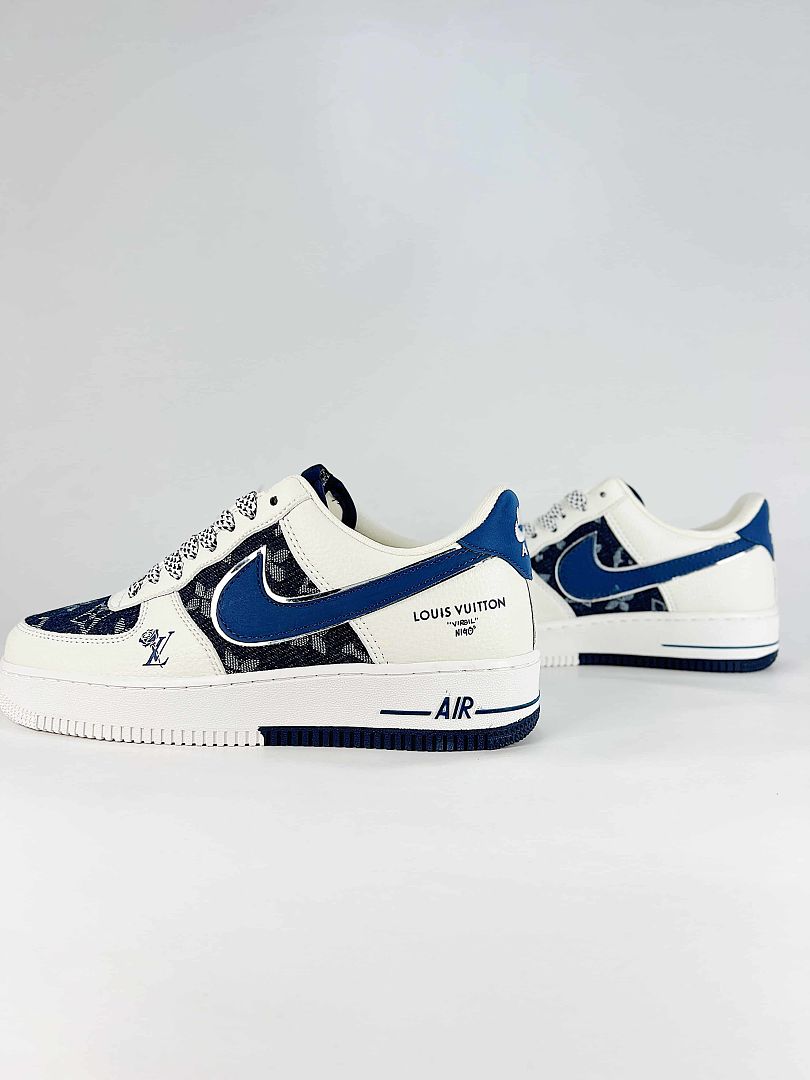 Nike x Louis Vuitton Air Force 1 07 Low WY0655-121 Monogram Graphic Sneakers White Blue Black
