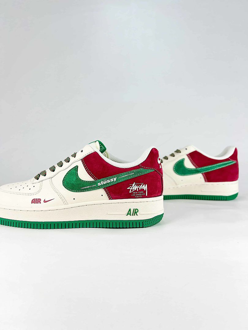 Nike Air Force 1 07 Low XD9314-615 Stussy Graphic Sneakers Red White Green