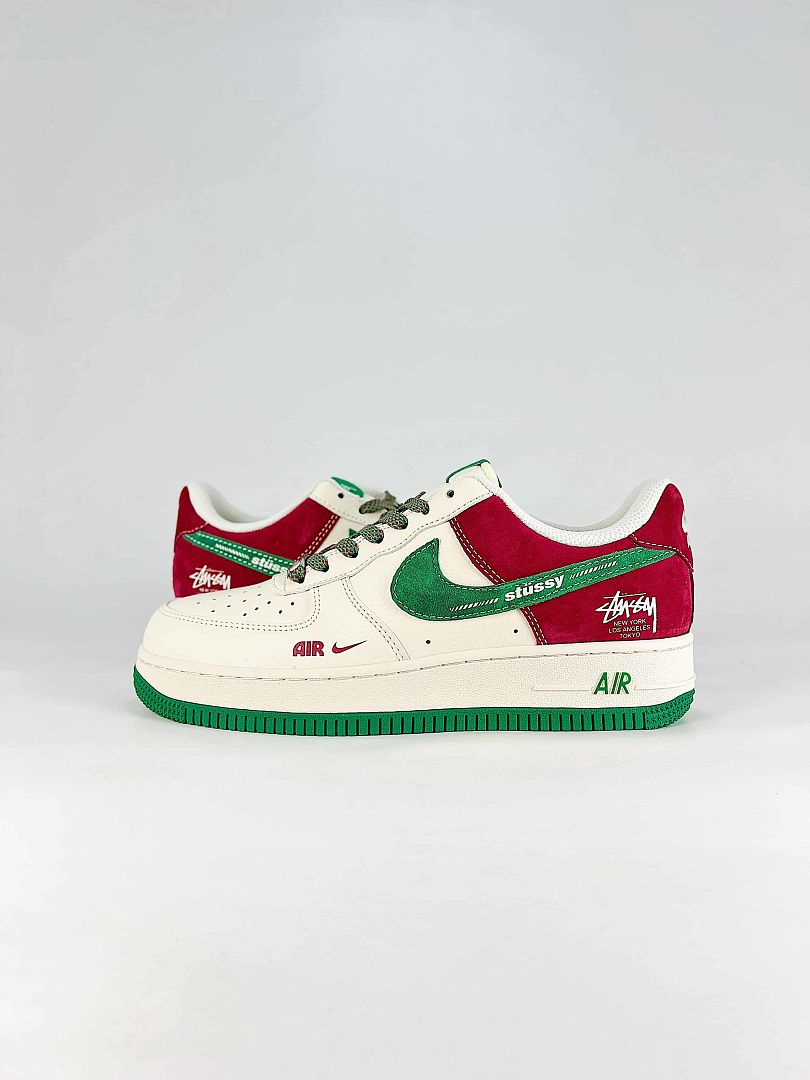 Nike Air Force 1 07 Low XD9314-615 Stussy Graphic Sneakers Red White Green