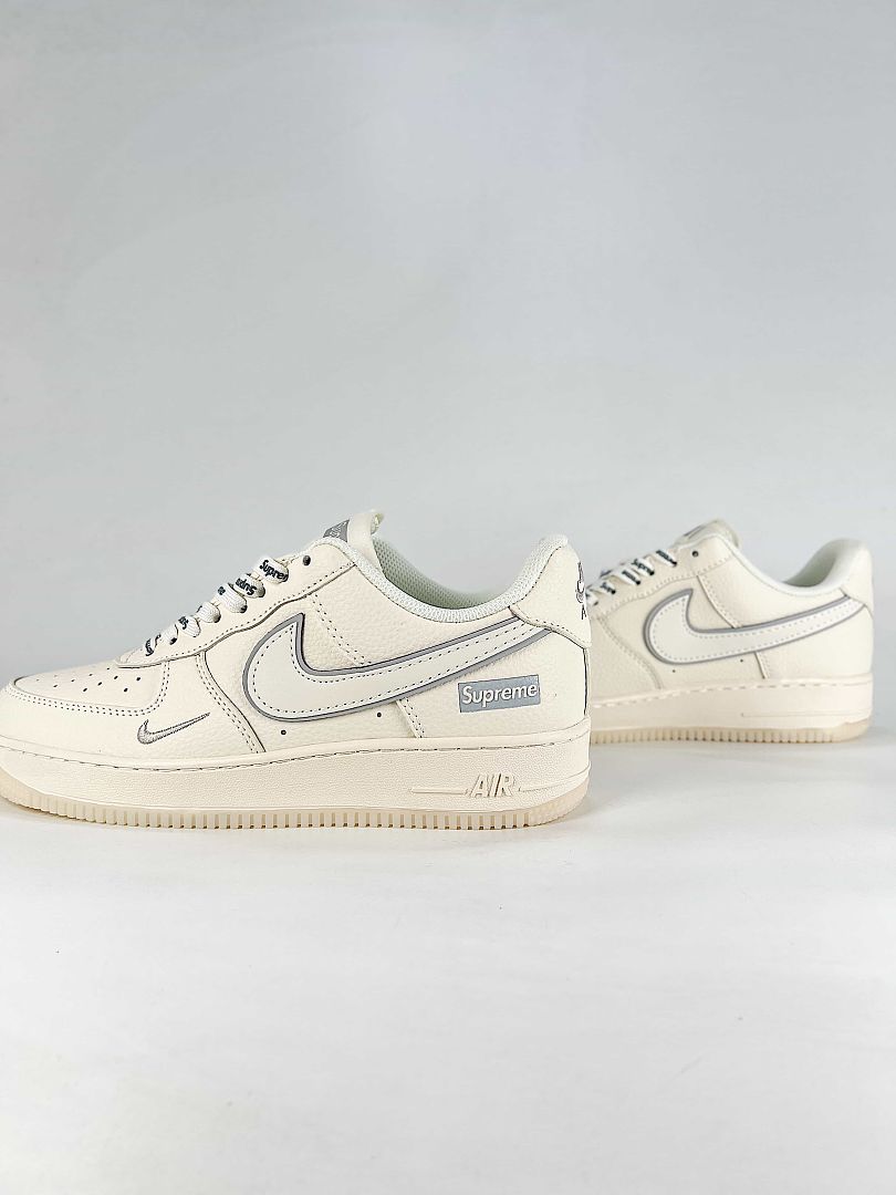 Nike x Supreme Air Force 1 07 Low XX3168-193 Logo Detail Sneakers Cream White Gray