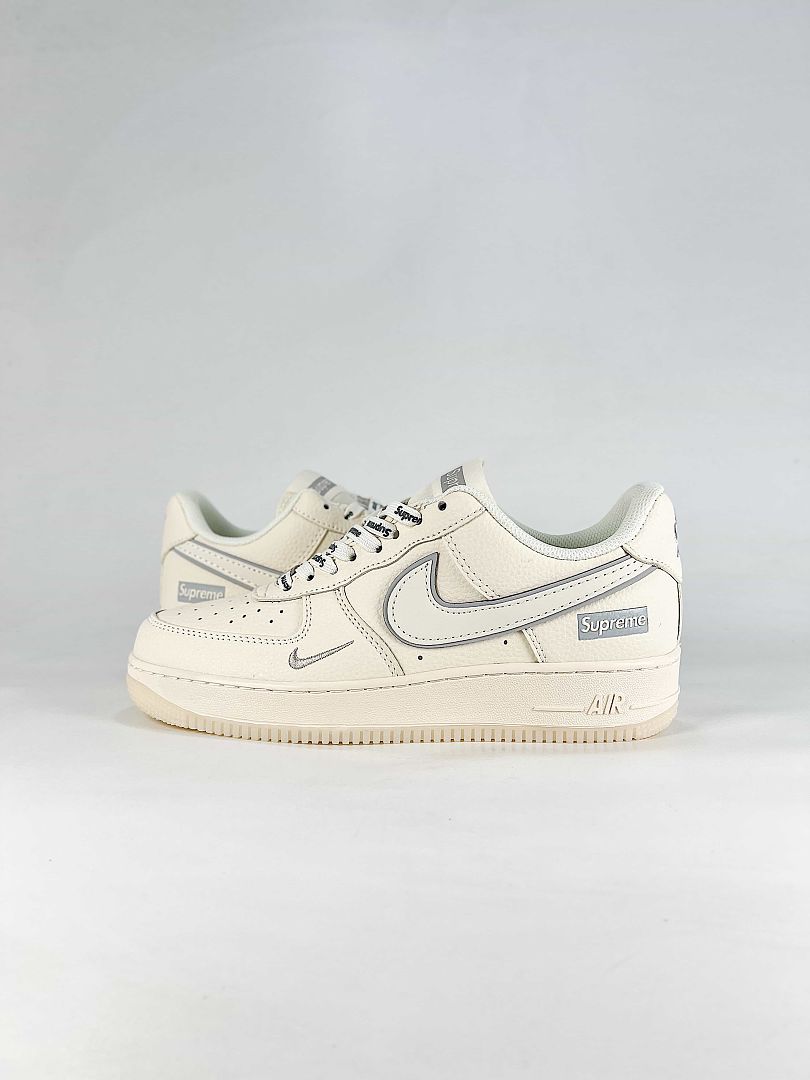 Nike x Supreme Air Force 1 07 Low XX3168-193 Logo Detail Sneakers Cream White Gray