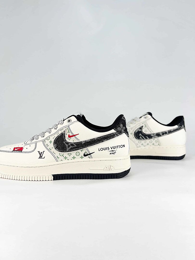 Nike x Louis Vuitton Air Force 1 07 Low YX5066-341 Monogram Graphic Sneakers Cream Black Red