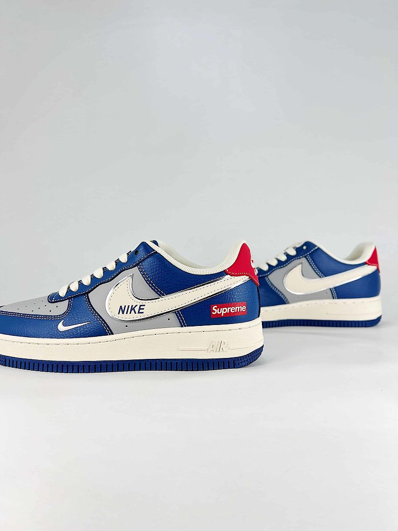 Nike x Supreme Air Force 1 07 Low XD2588-602 Supreme Detail Sneakers Royal Blue White Red