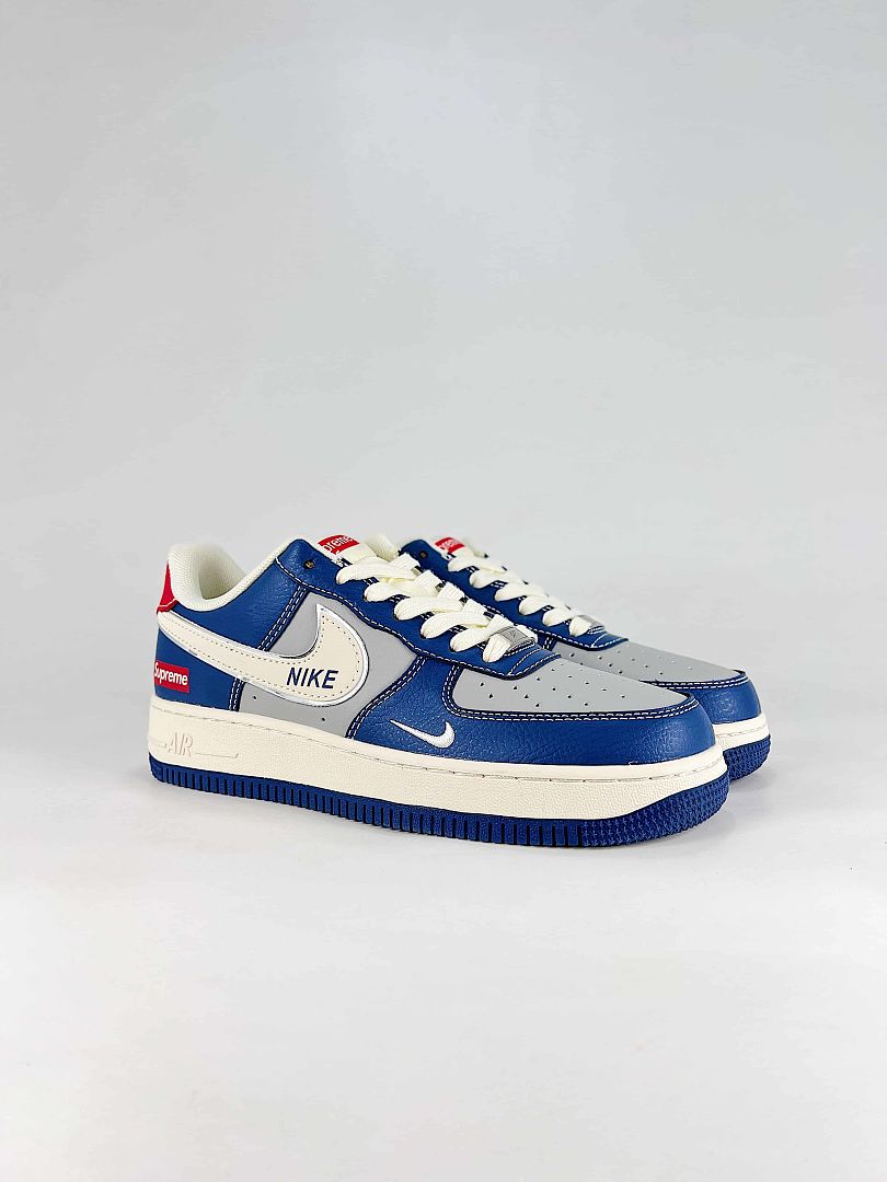 Nike x Supreme Air Force 1 07 Low XD2588-602 Supreme Detail Sneakers Royal Blue White Red