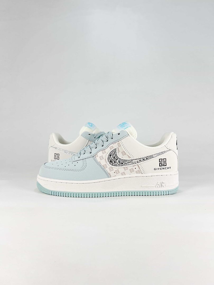 Nike x Givenchy Air Force 1 07 Low XL1979-211 Givenchy Pattern Swoosh Sneakers White Light Blue Black