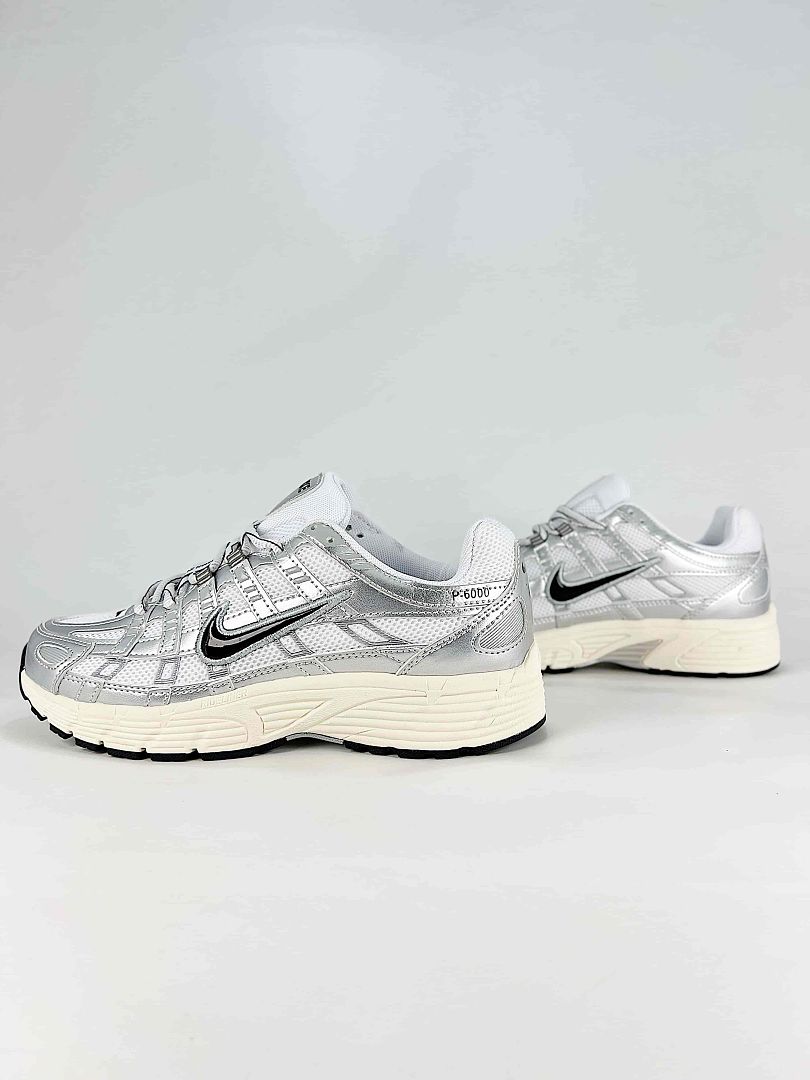 Nike P6000 CD6404105 White Black Metallic Silver Retro Running Inspired Lifestyle Sneakers