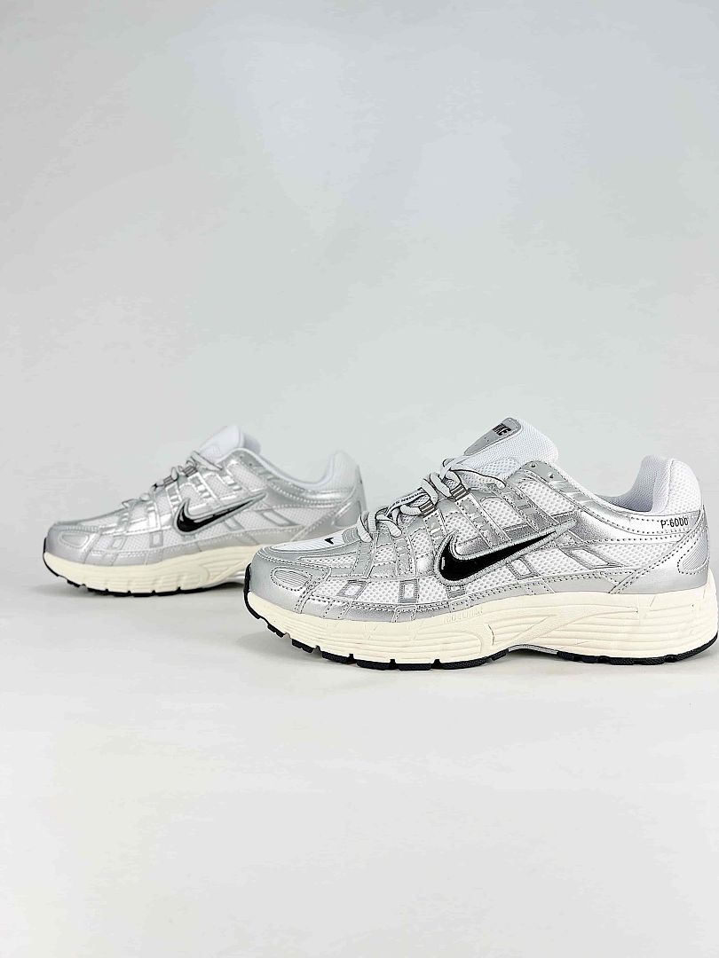 Nike P6000 CD6404105 White Black Metallic Silver Retro Running Inspired Lifestyle Sneakers