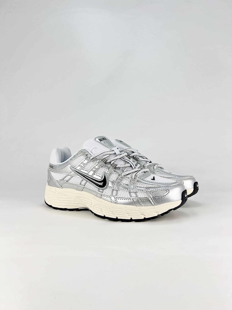 Nike P6000 CD6404105 White Black Metallic Silver Retro Running Inspired Lifestyle Sneakers