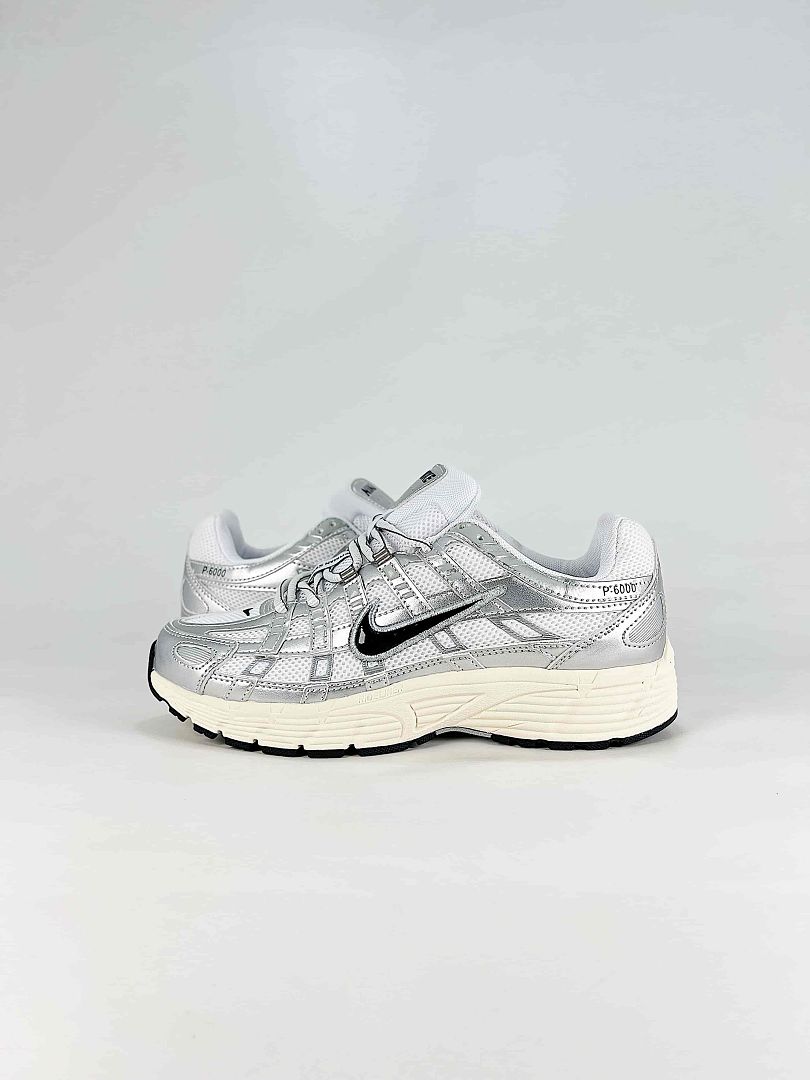 Nike P6000 CD6404105 White Black Metallic Silver Retro Running Inspired Lifestyle Sneakers