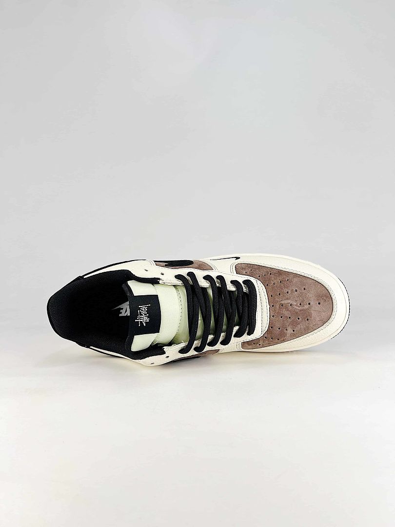 Stussy x Nike Air Force 1 Low Cream Brown Black Sneakers
