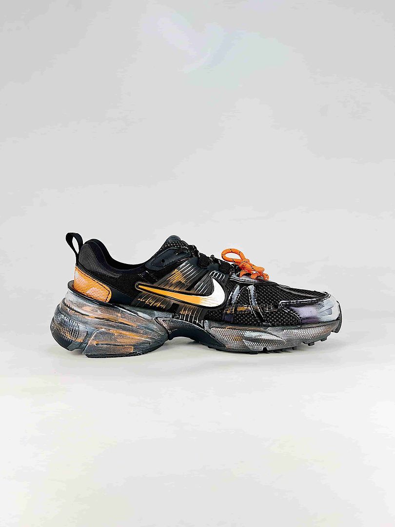 Nike V2K Run Black Metallic Silver Orange Chunky Sneakers