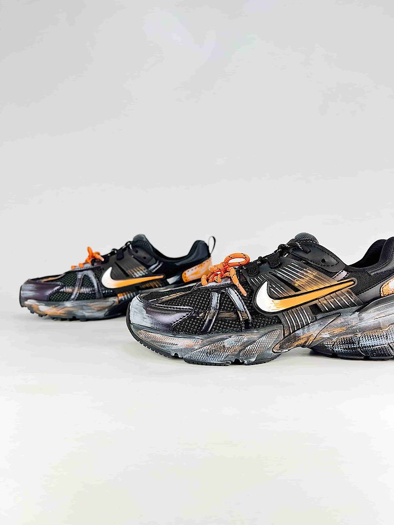 Nike V2K Run Black Metallic Silver Orange Chunky Sneakers